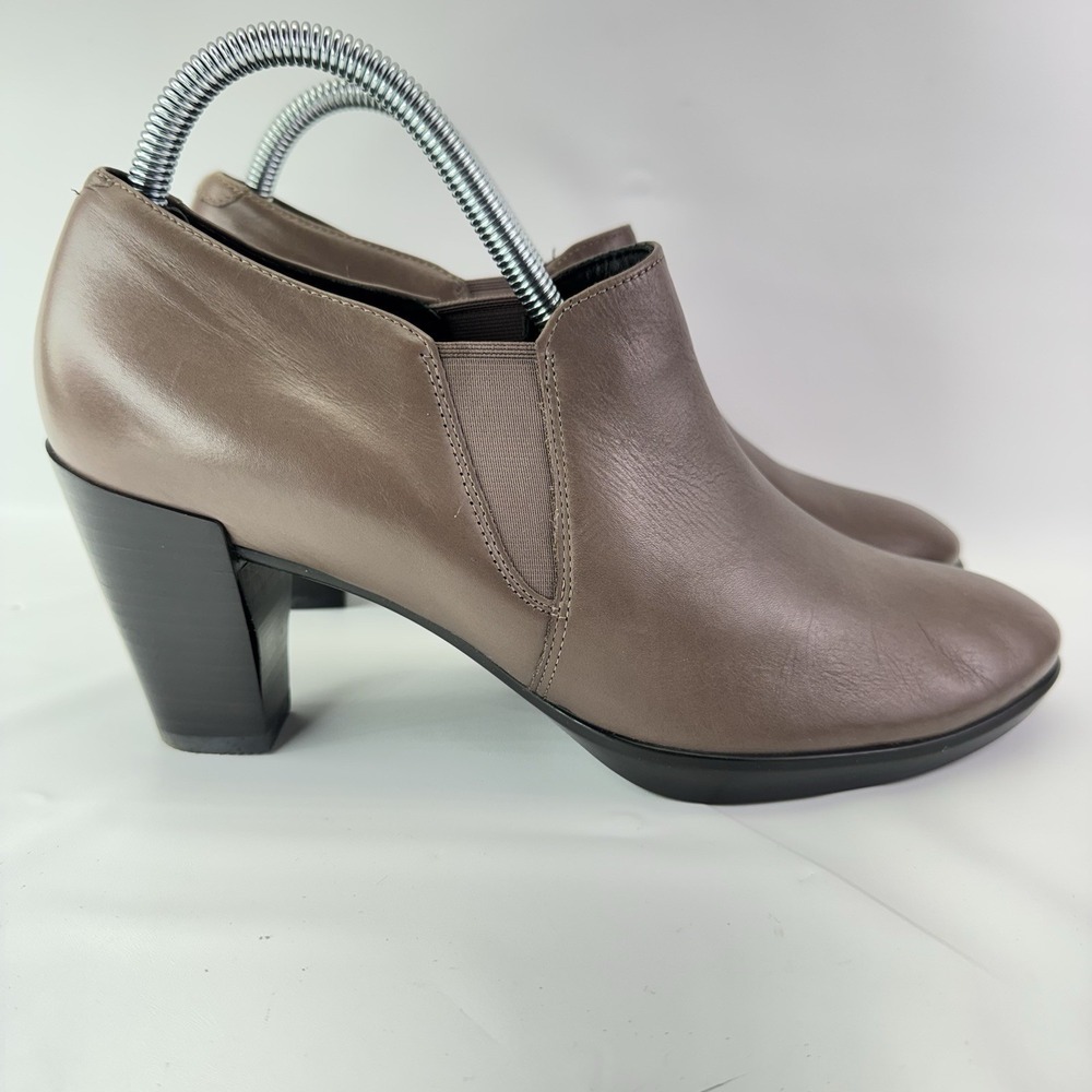Ecco Shape 55 Plateau Booties Leather Heels Taupe Brown Size 41 US 10